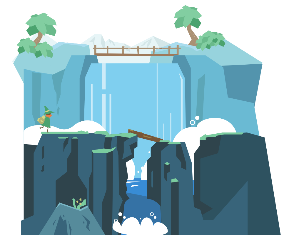 滝を渡るイラスト